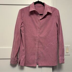 Faux Suede Pink Button-Up Shirt - Large